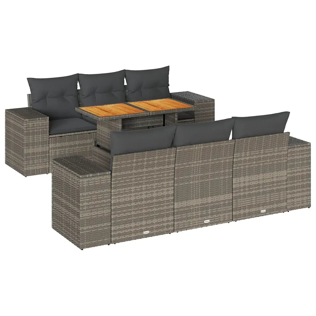 Set Divani da Giardino 7 pz con Cuscini Grigio in Polyrattan 3327336