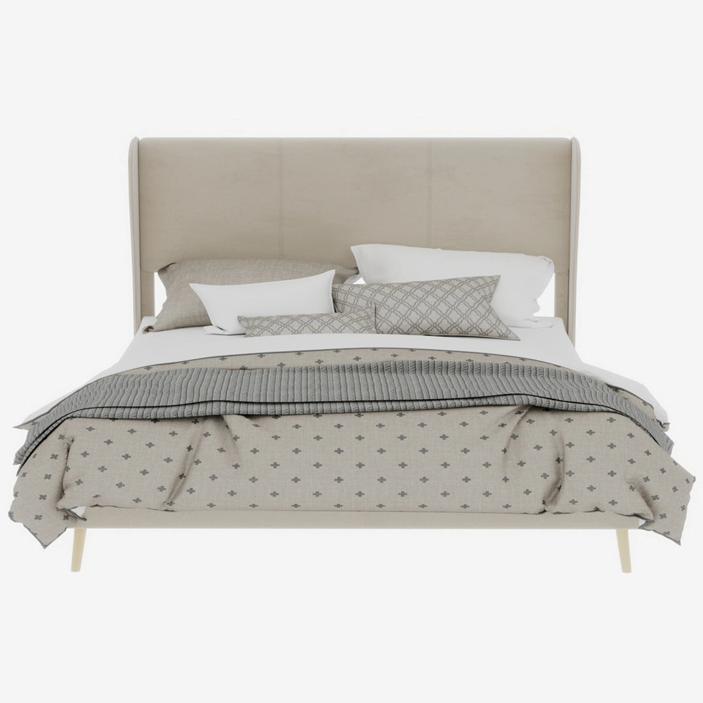 Letto Matrimoniale 160x200 cm con Testiera Imbottita; Beige; in Tessuto e Metallo