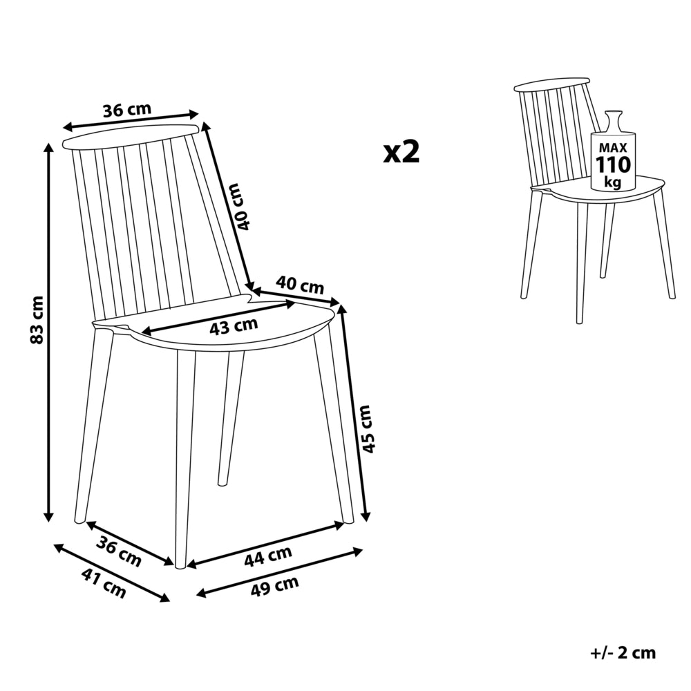 Set di 2 sedie da pranzo in materiale sintetico Nero con schienale a doghe senza braccioli dal design tradizionale