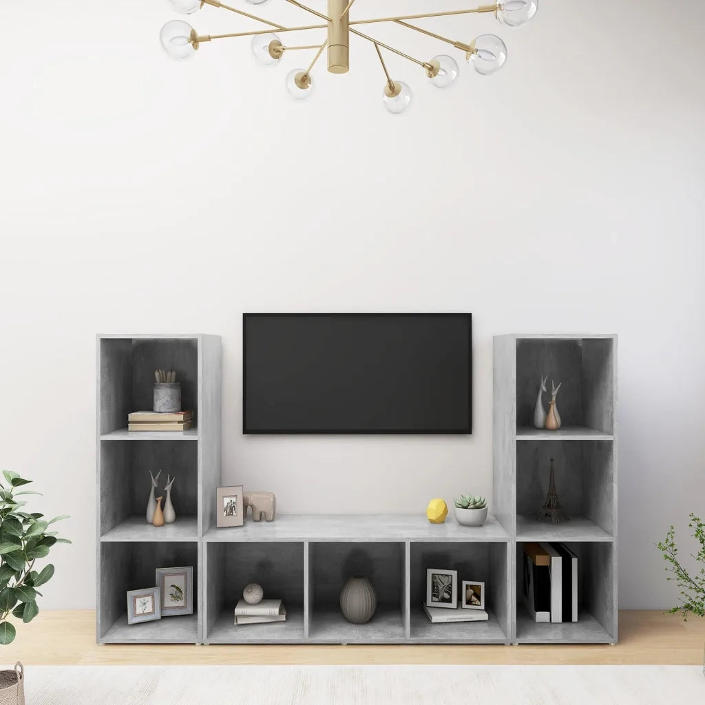 Mobili TV 3 pz Grigio Cemento 107x35x37 cm in Truciolato