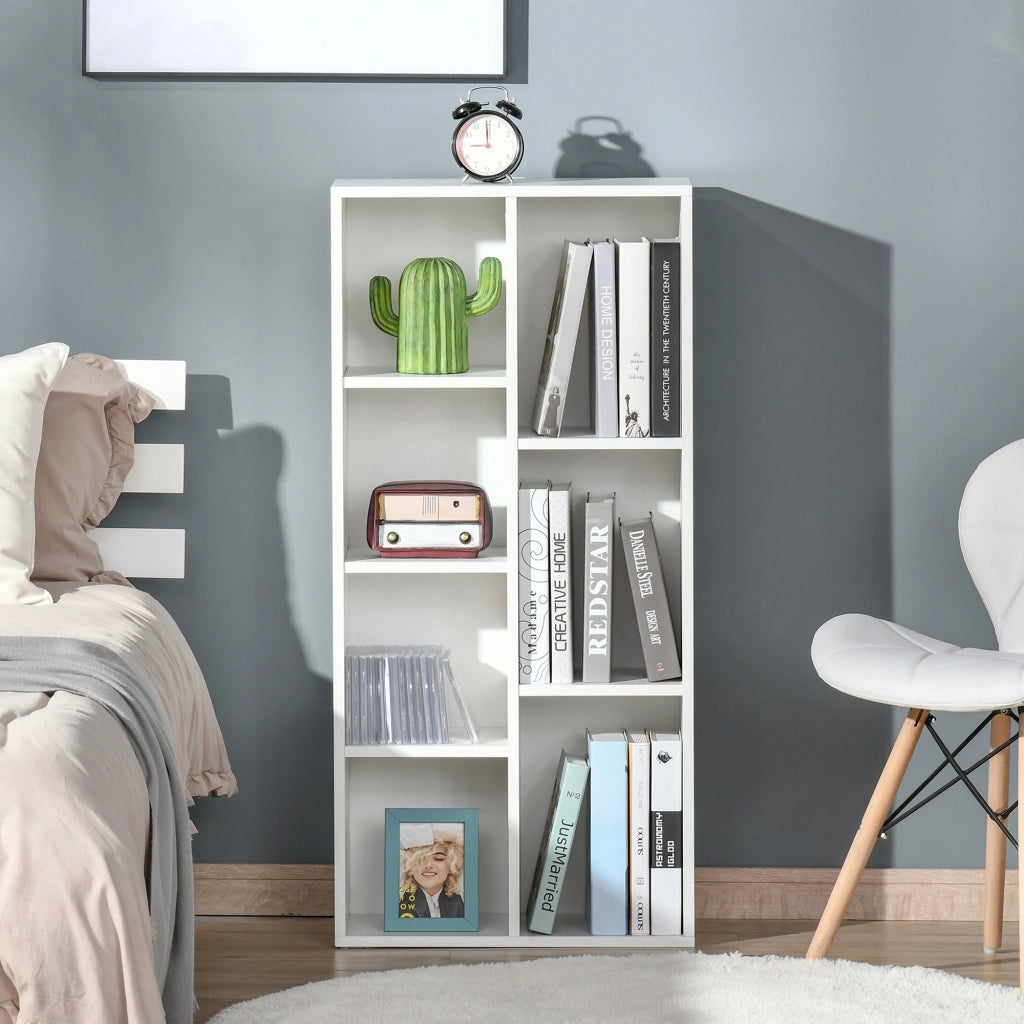Libreria Moderna a Cubi con 7 Ripiani, in Legno Truciolato, 50x24x106 cm, Bianca