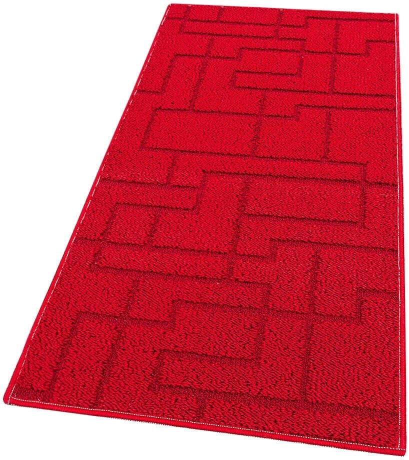 Tappeto Casa Cucina 3D 50x145 Cm Design Geometrico Moderno Assorbente Antiscivolo Bordeaux