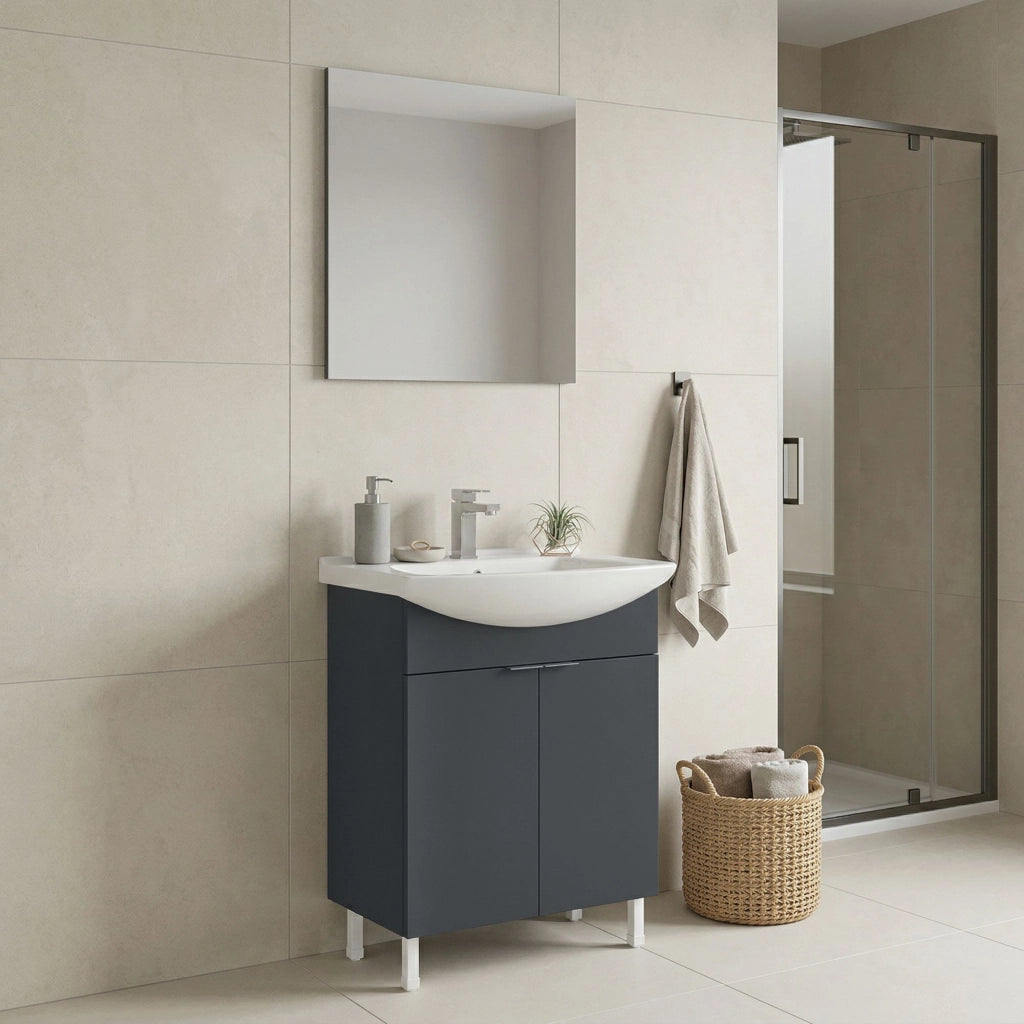 Set mobile lavabo con specchio (2 pezzi) "Purus 65" - 65 x 50 x 83 cm - Antracite opaco