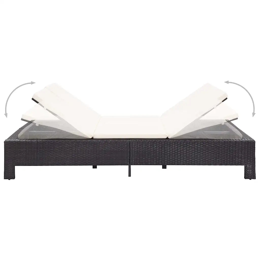 Lettino Prendisole a 2 Posti con Cuscino Nero in Polyrattan 46238