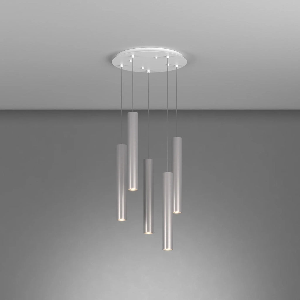 Lampadario Tondo Industrial-Minimal Xeana Metallo Bianco Alluminio 5 Luci Gu10