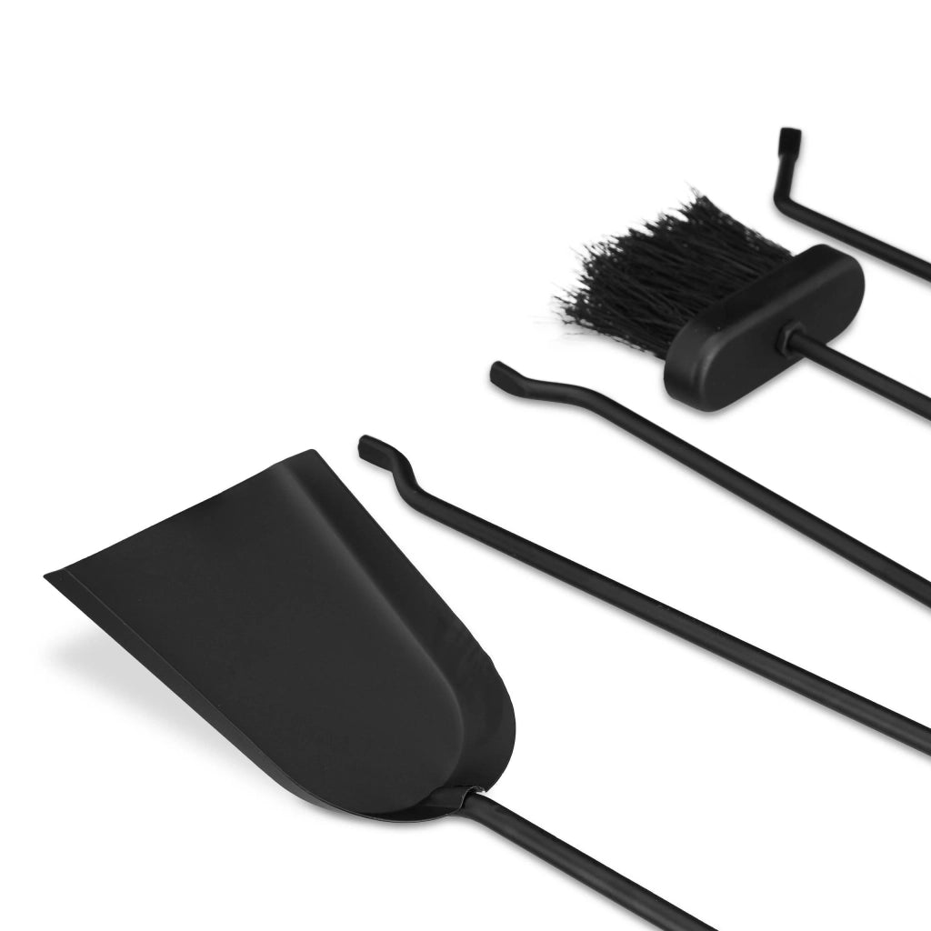 Set di 5 attrezzi per camino con accessori in acciaio: pinze paletta spazzola attizzatoio nero 13_0002448
