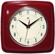 Orologio Quadrato a Sincronizzazione Automatica, 9" Moderno Stile Mid Century per Cucina e Sala da Pranzo, Urologio a Cristallo, (Rosso)