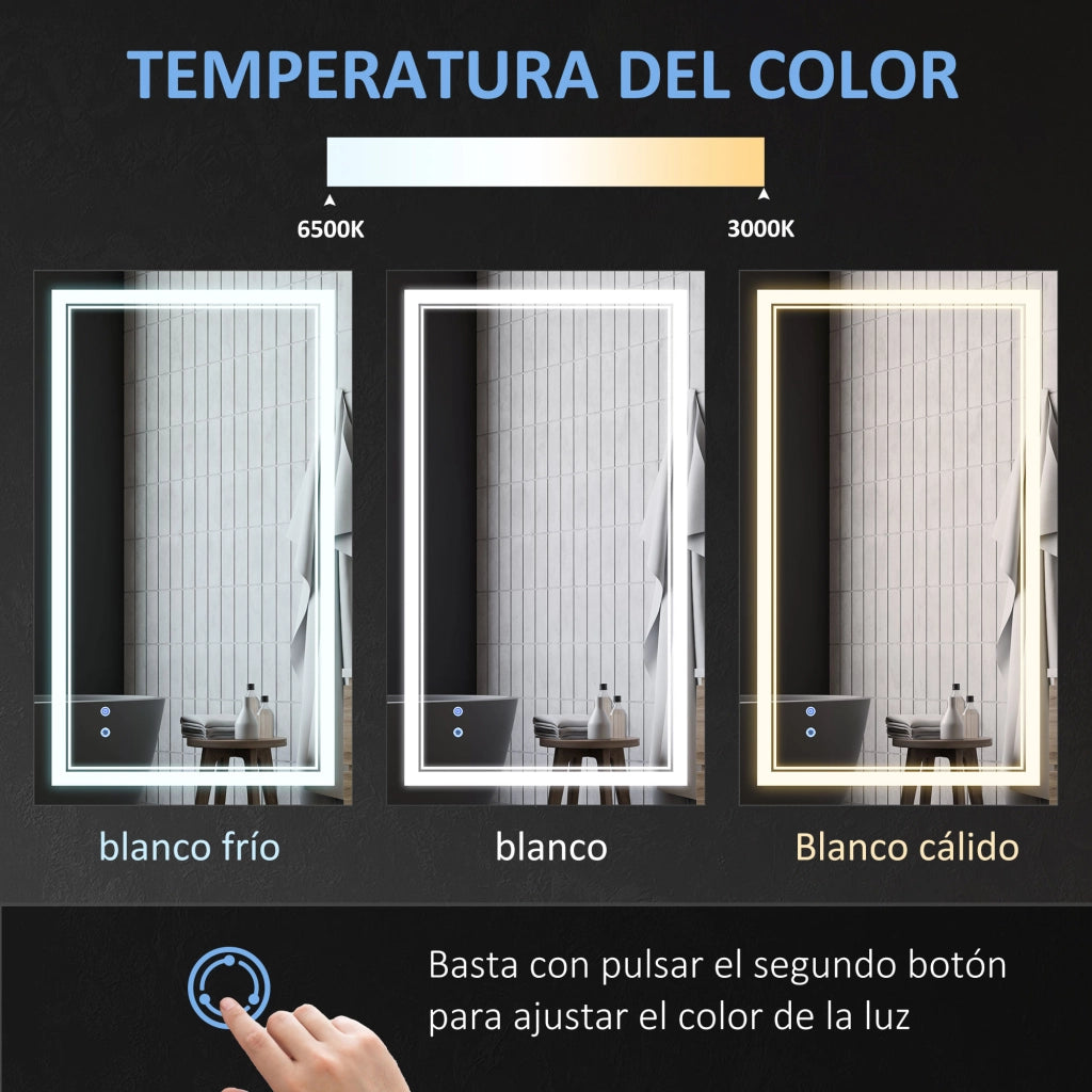 Specchio Bagno LED con Luce Regolabile e Interruttore Touch ¨C zephmum ¨C 100x60 cm Argento