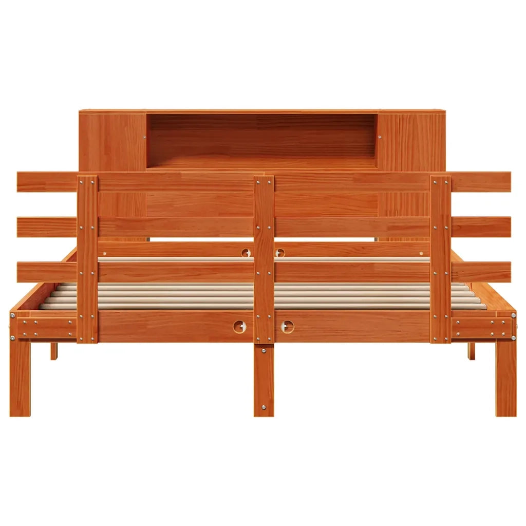 Letto Libreria senza Materasso Marrone Cera 140x190 cm in Pino 3322722