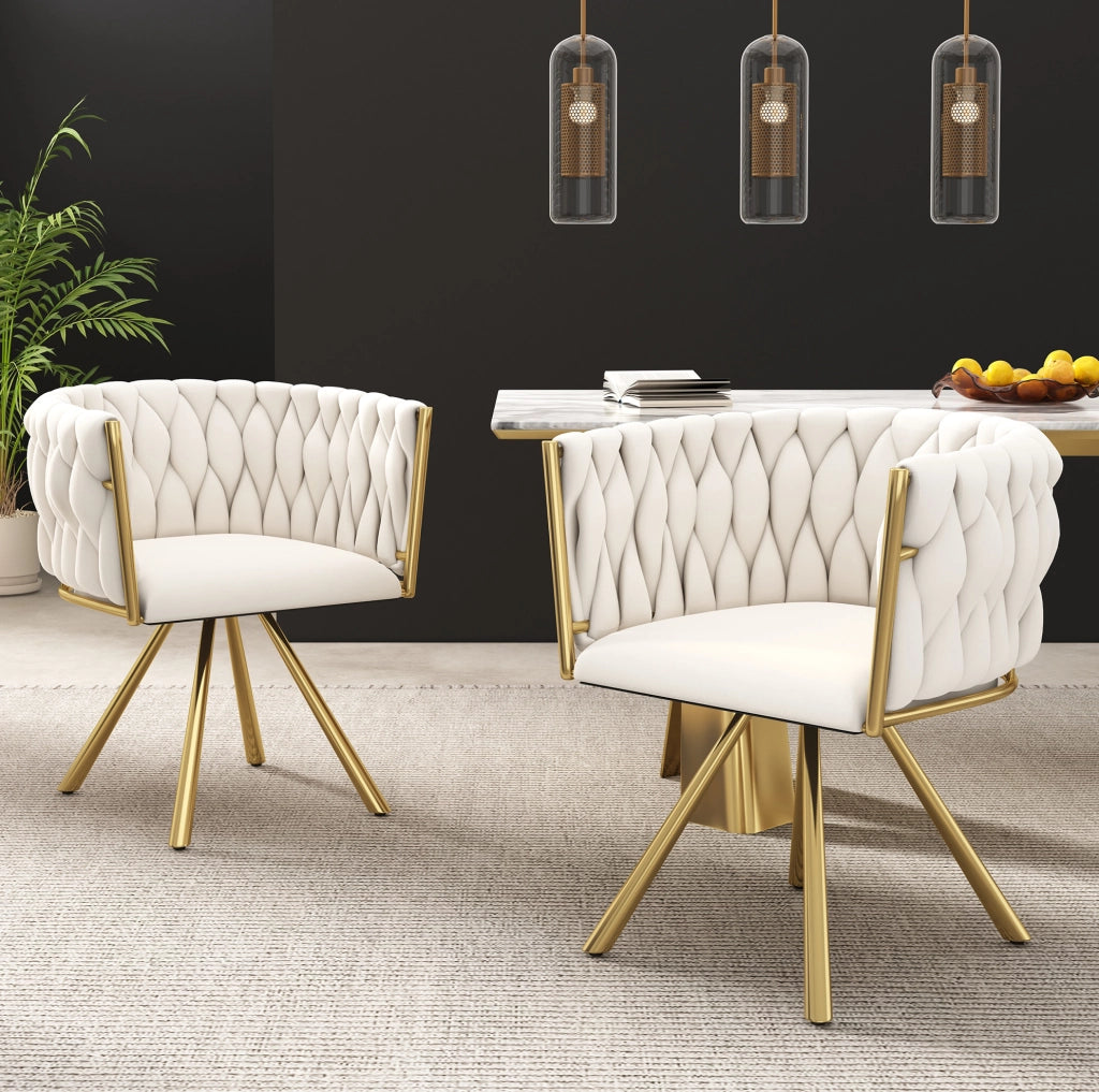 Set di 4 sedie da pranzo girevoli in velluto beige e oro
