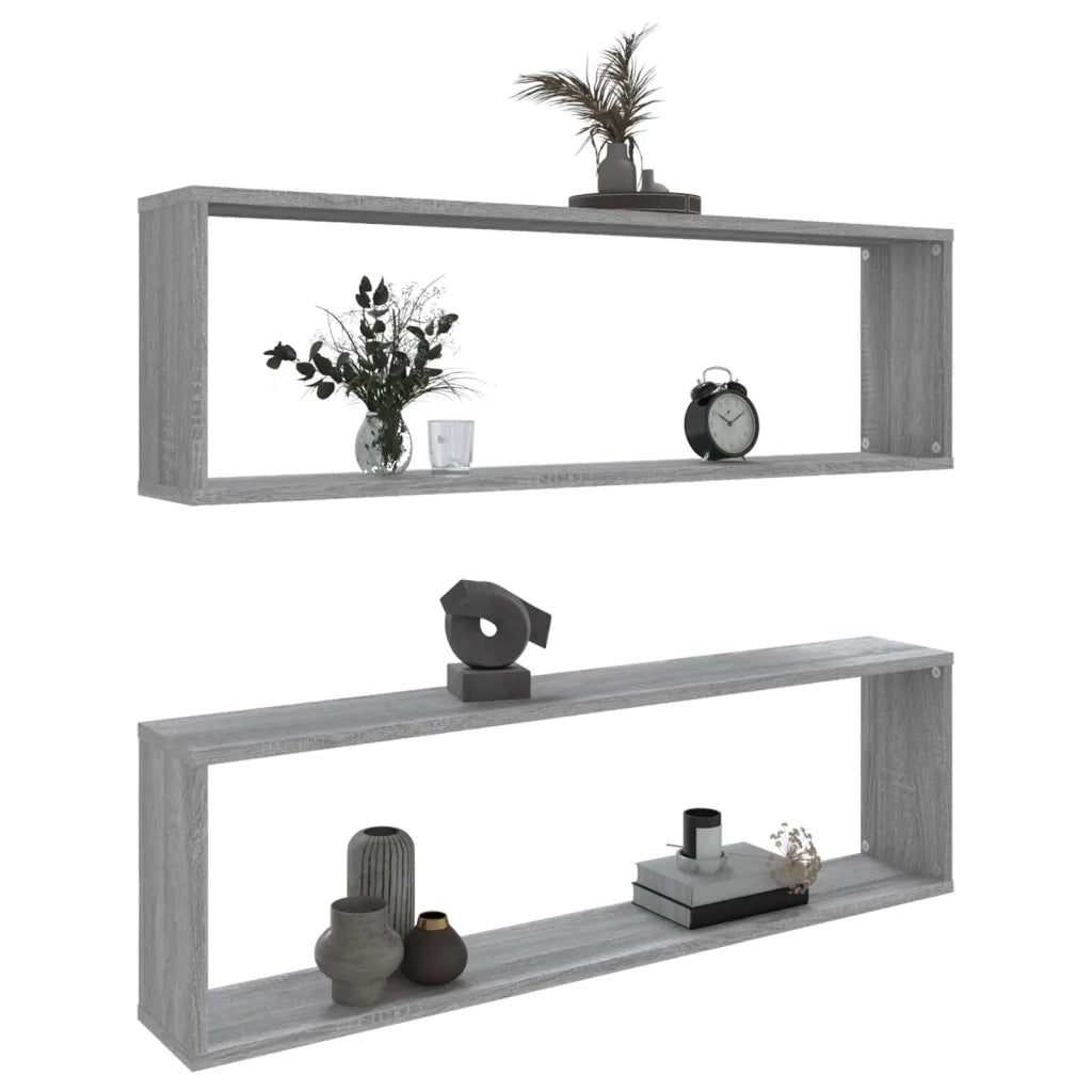 2 pz Mensole Cubo Muro | Mensola a parete Grigio Sonoma 100x15x30 Legno Multistrato