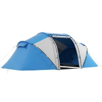 Tenda da Campeggio 4 Posti con 2 Zone Notte e Borsa da Trasporto, 430×240×170 cm, Bianco e Azzurro