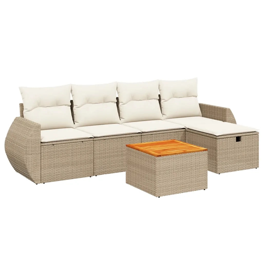 Set Divano da Giardino 6 pz con Cuscini Beige in Polyrattan