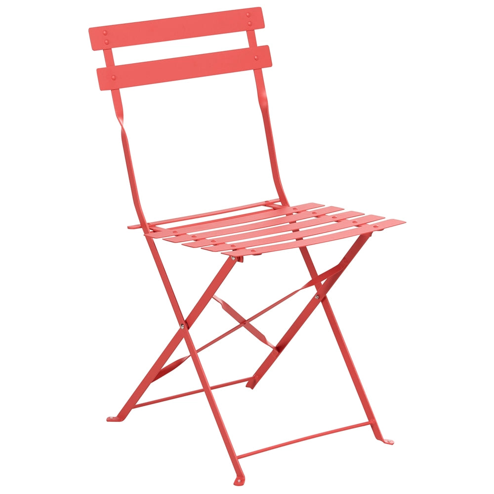 Set da pranzo da giardino con tavolo e sedie in acciaio rosso, contenitore pieghevole