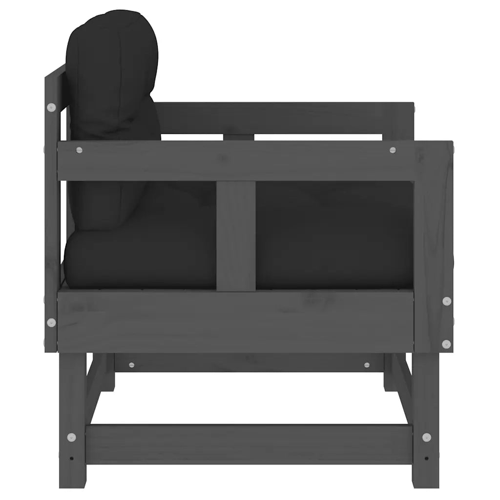 Sedia da patio-Sedie da Giardino con Cuscini 2pz Legno Massello di Pino Grigio 674385