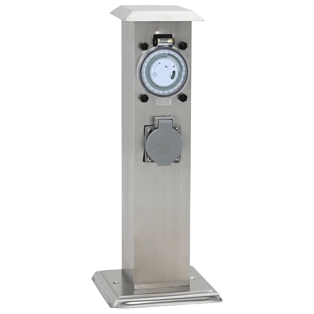 Presa Elettrica da Giardino a Pilastro Acciaio Inox con Timer  cod mxl 11668