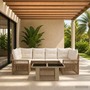 Set Divano da Giardino 7 pz Beige e Bianco Crema polyrattan 3436599