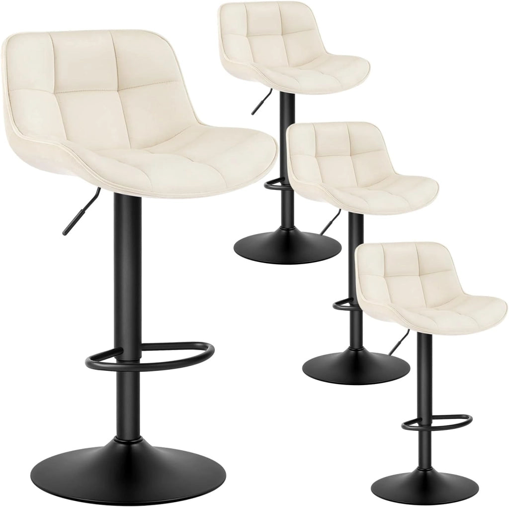 Set di 4 Sgabelli da Bar Moderni, Sgabelli da Cucina con Schienale e Poggiapiedi, Sedie Alte Girevoli e Regolabili con Seduta Imbottita in Velluto, Altezza Sedile, Crema