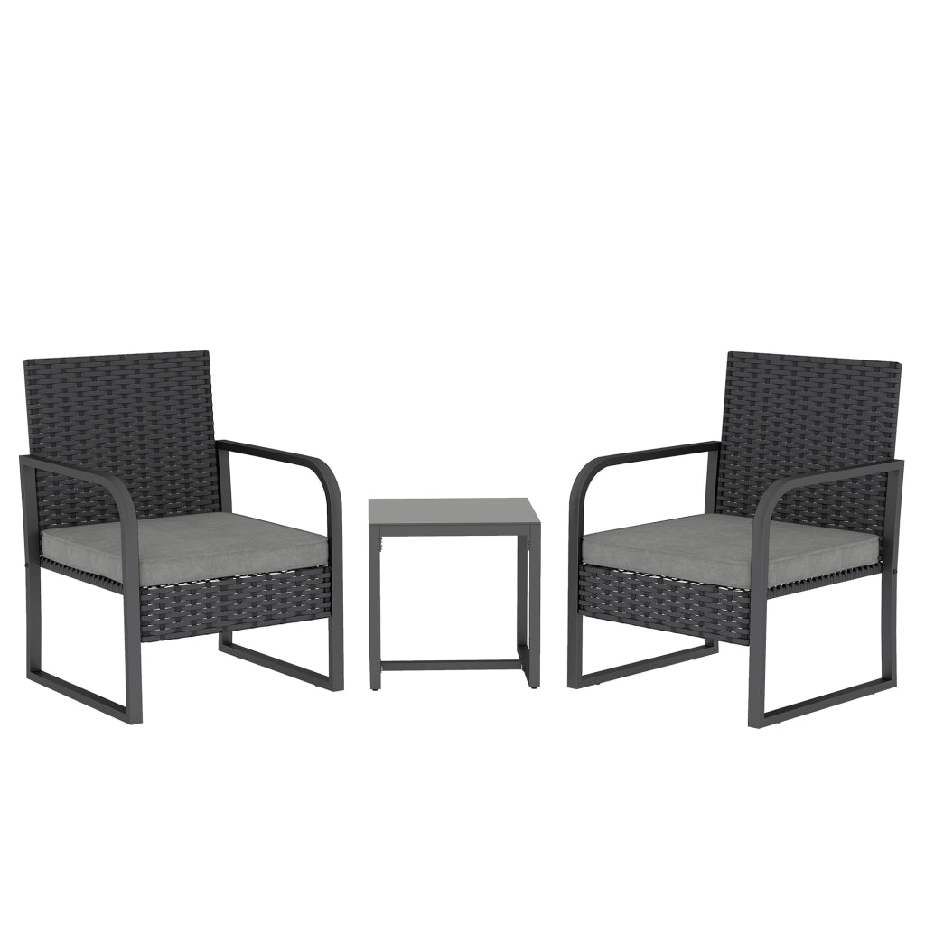 Set Giardino 2 Poltrone e Tavolino in Rattan ¨C zephmum ¨C Nero, Vetro