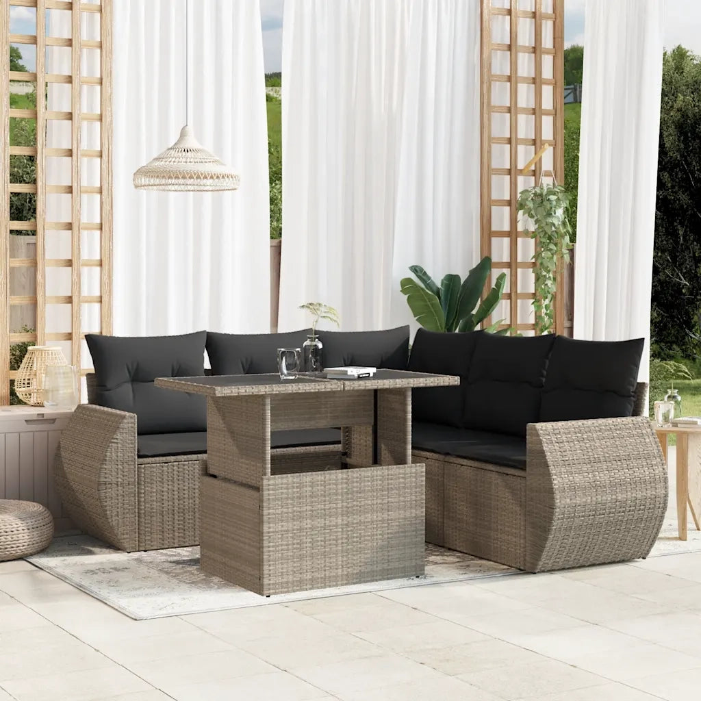 Set Divano da Giardino 6pz con Cuscini Grigio Chiaro Polyrattan