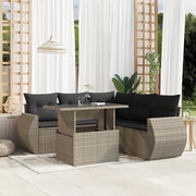 Set Divano da Giardino 6pz con Cuscini Grigio Chiaro Polyrattan