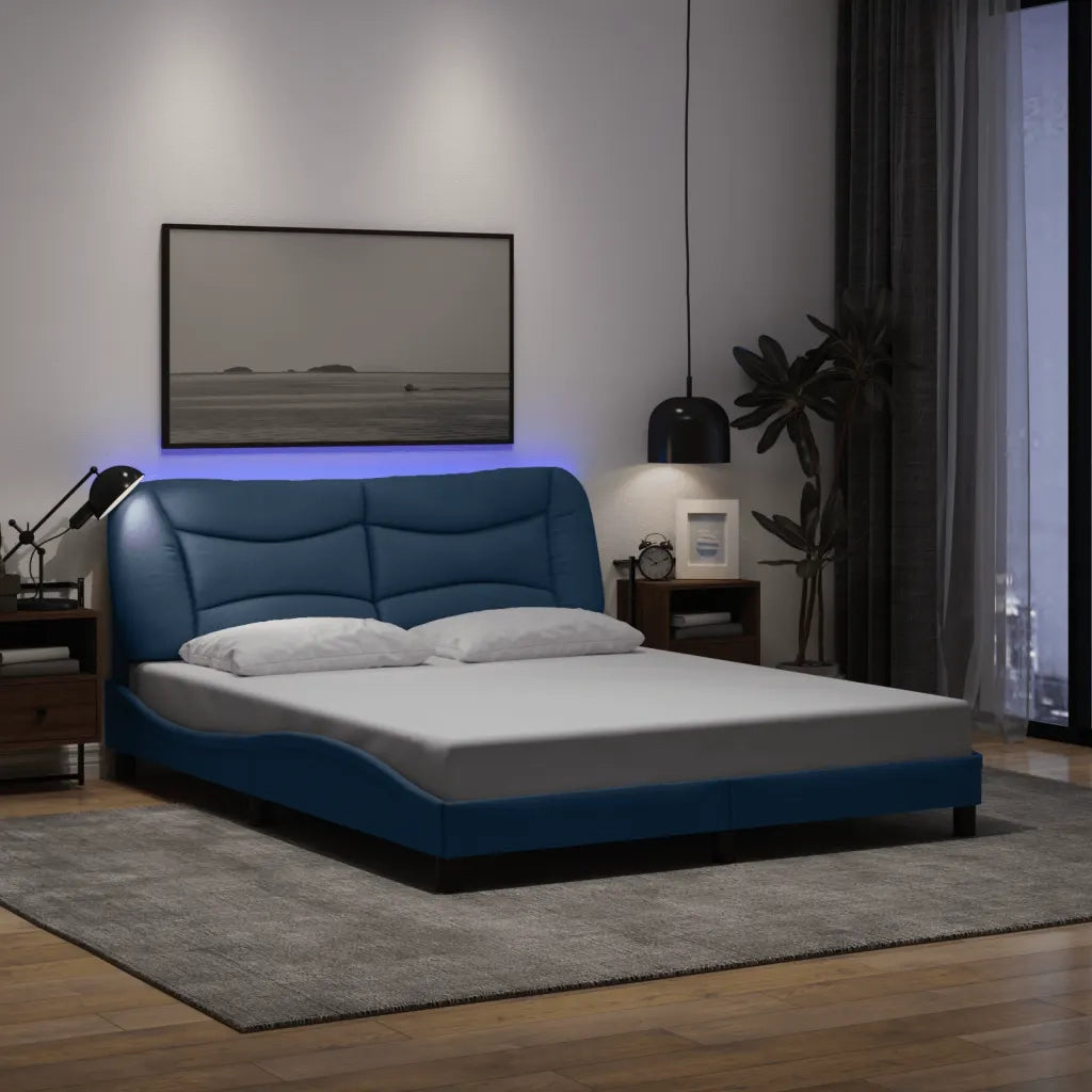 Giroletto con LED senza Materasso Hvar Blu 160x200 cm in Tessuto 3213717