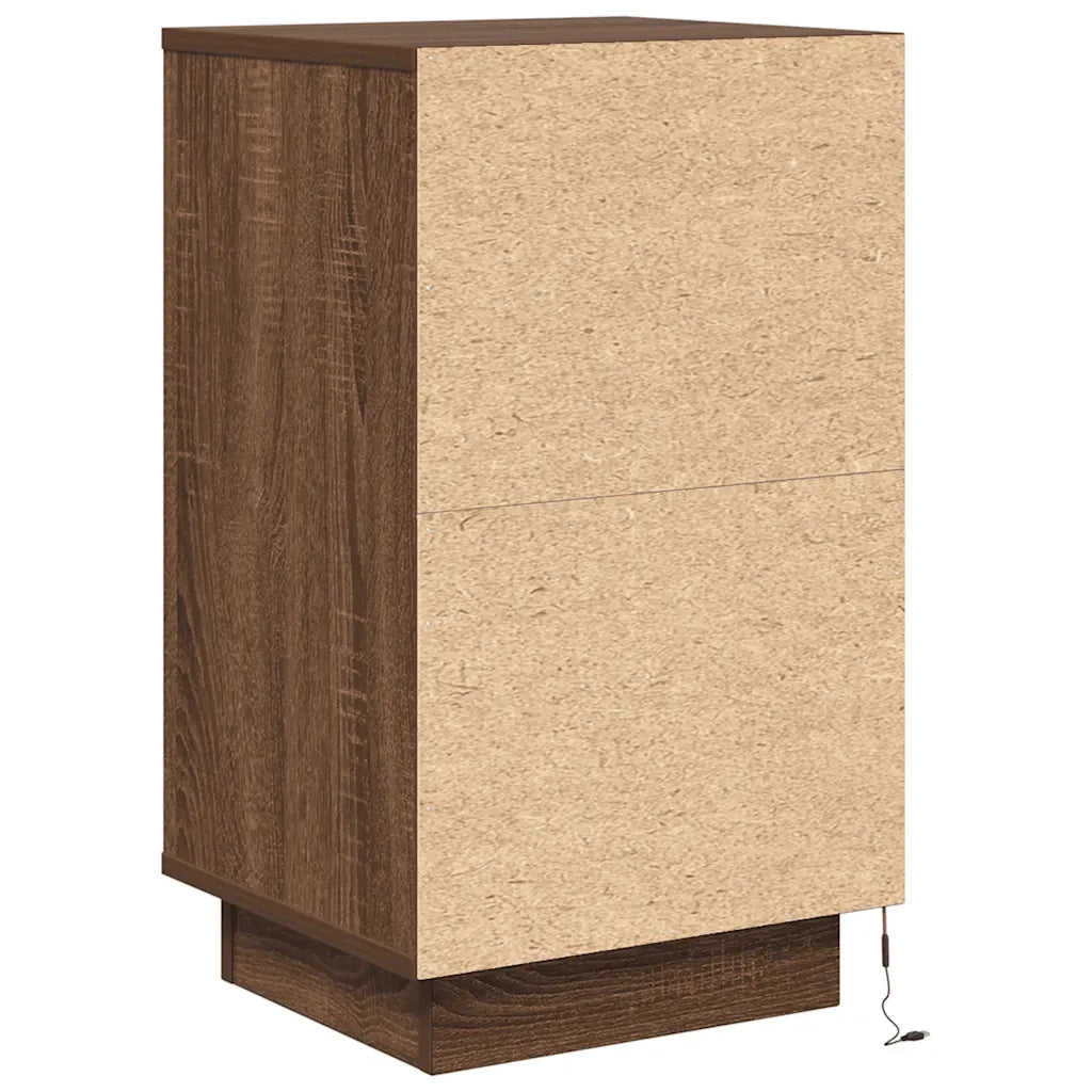 Comodino con Luci LED Rovere Marrone 38x34x65 cm 861307