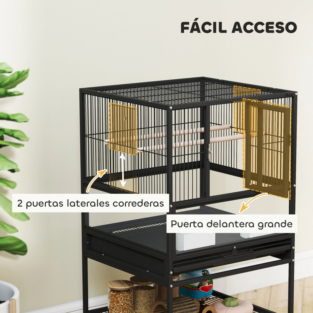 Gabbia Uccelli con Pannelli Acrilici ¨C zephmum ¨C 48x46x83 cm Nero