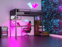 Letto a castello 90x200 nero - Xylo - con illuminazione e ripostiglio