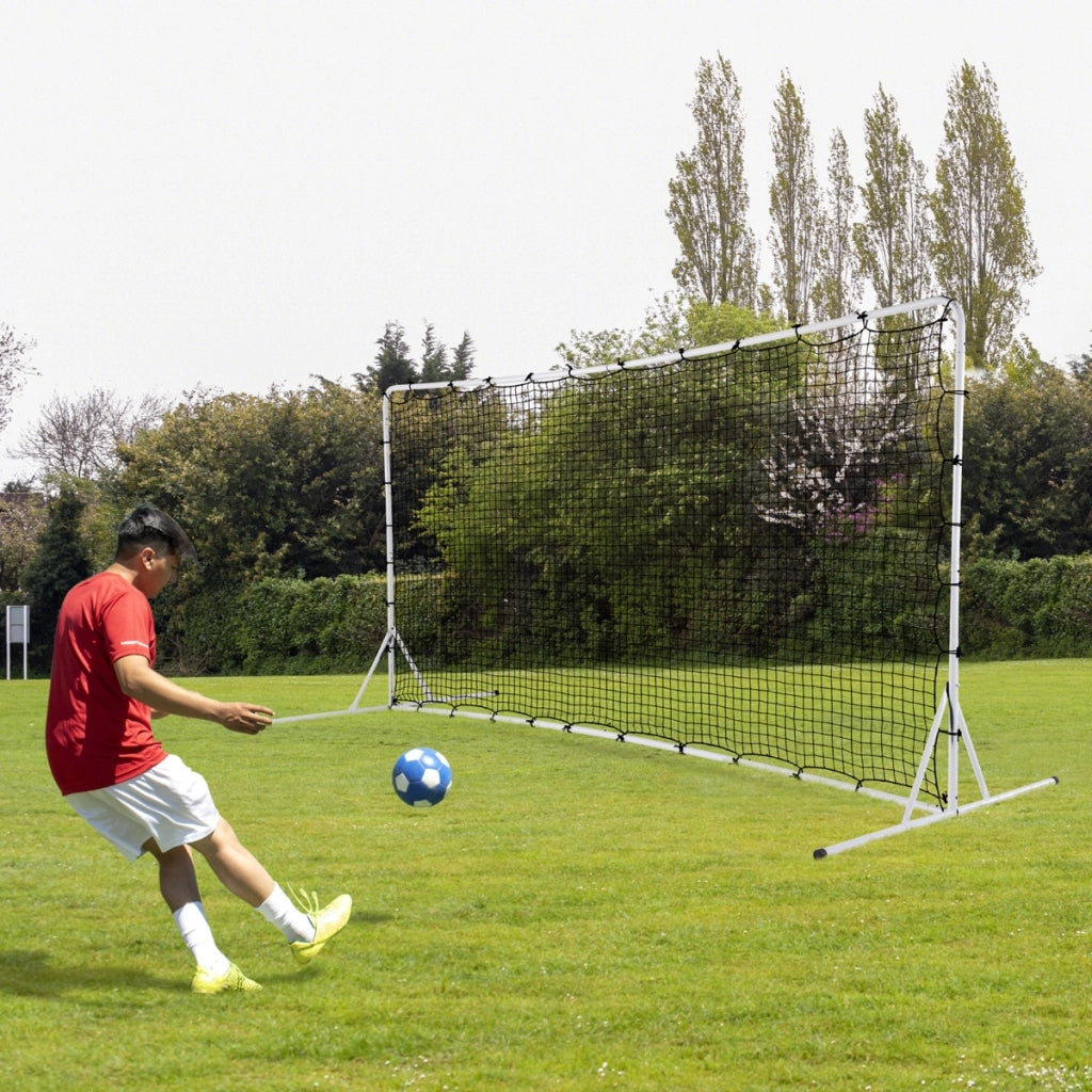 Reti da calcio rimbalzanti 372,5x182,5cm, Set di attrezzature da calcio con rete resistente alle intemperie Bianco-Ricreazione outdoor