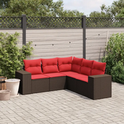 Set Divani da Giardino 5 pz con Cuscini Marrone in Polyrattan 3222553