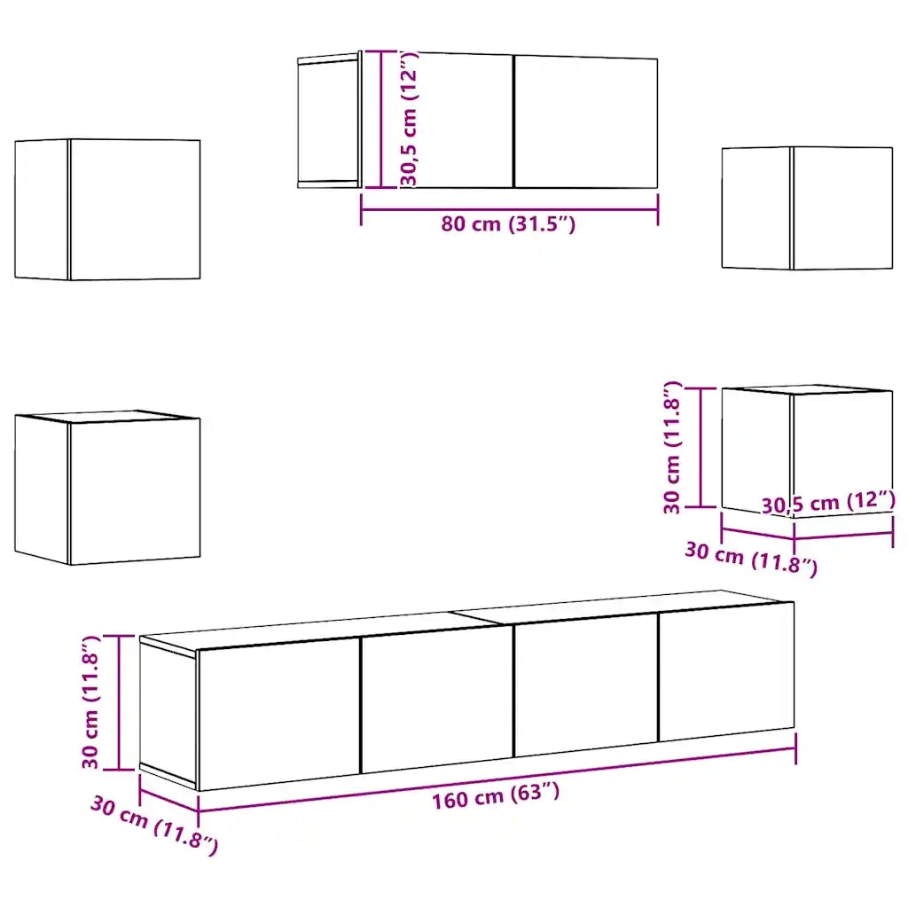 Set di Mobili Porta TV 7 pz Rovere Sonoma in Legno Multistrato 3114512