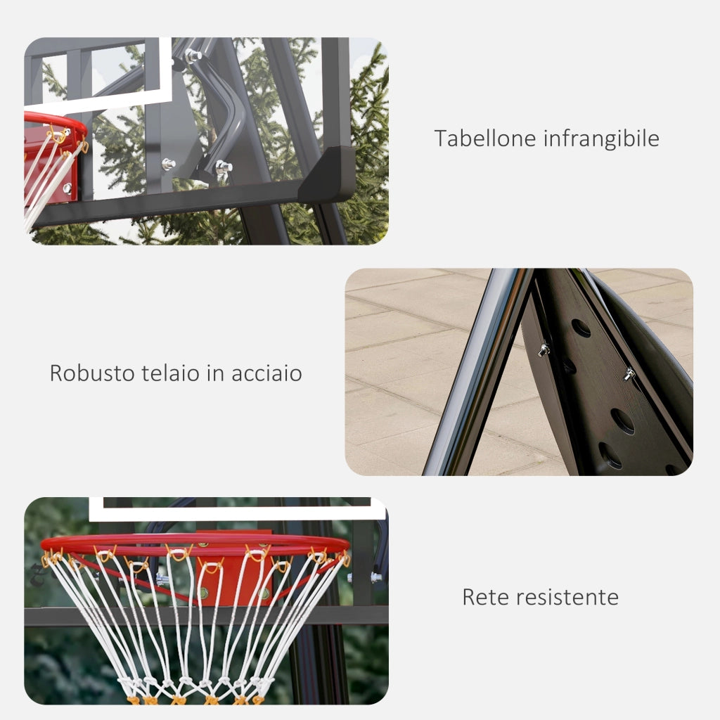 Canestro da Basket Regolabile Portatile con Tabellone e Ruote ¨C zephmum ¨C Nero e Rosso 107x70cm