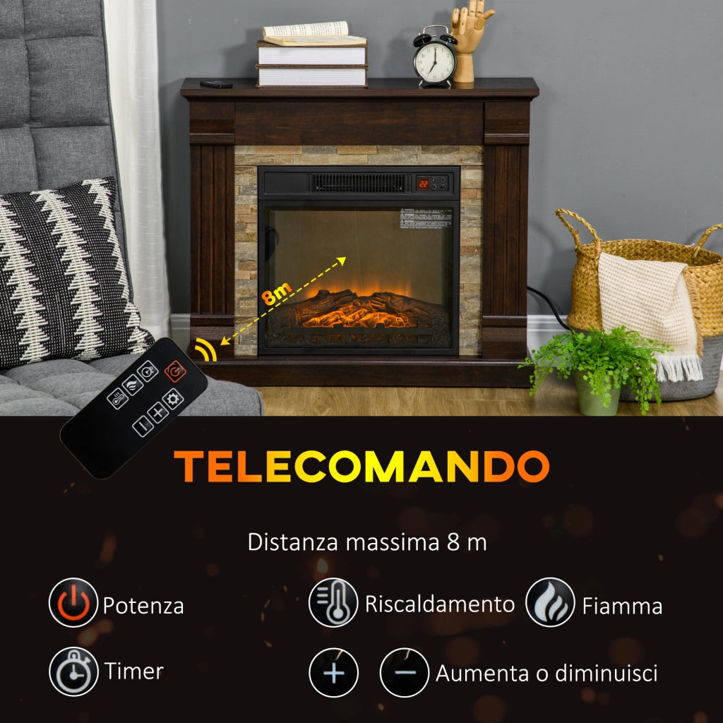 Camino Elettrico da Terra 80x21,6x67,8 cm con Timer Effetto Fiamma e Temperatura Regolabile in Legno e Metallo Marrone