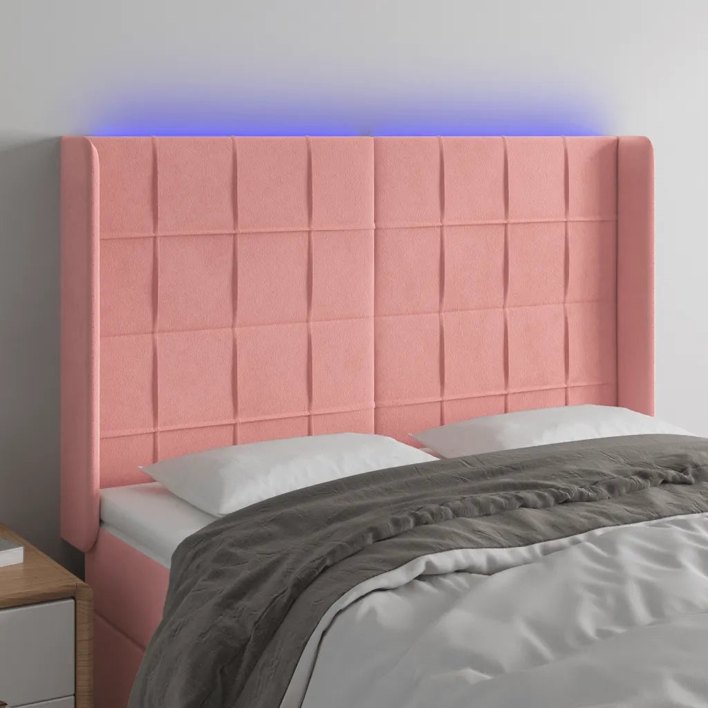 Testiera a LED-Testata con LED rosa 147x16x118/128 cm in Velluto 269391