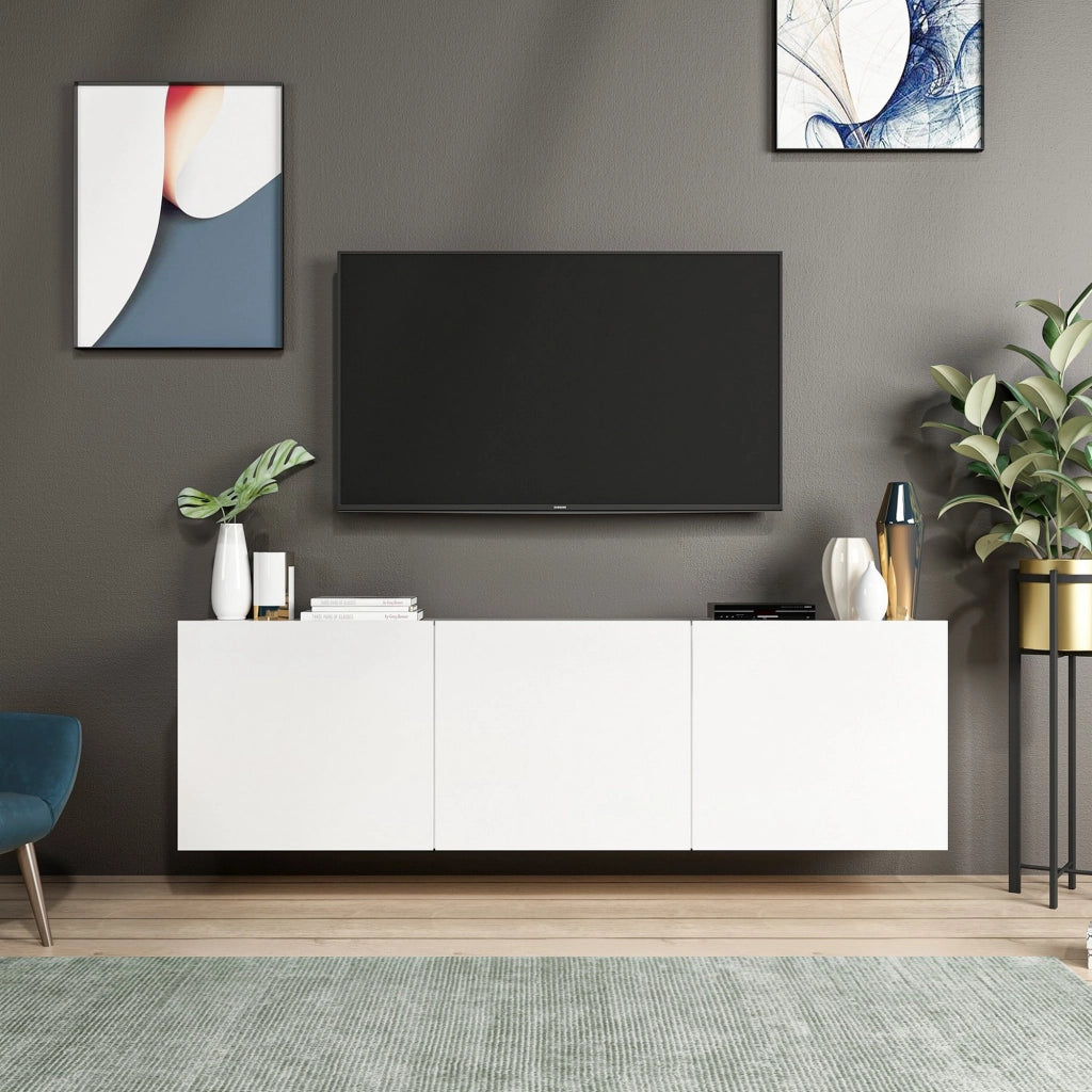 Osidda, Mobile Porta tv 3 Ante, 150x31x44h cm Bianco