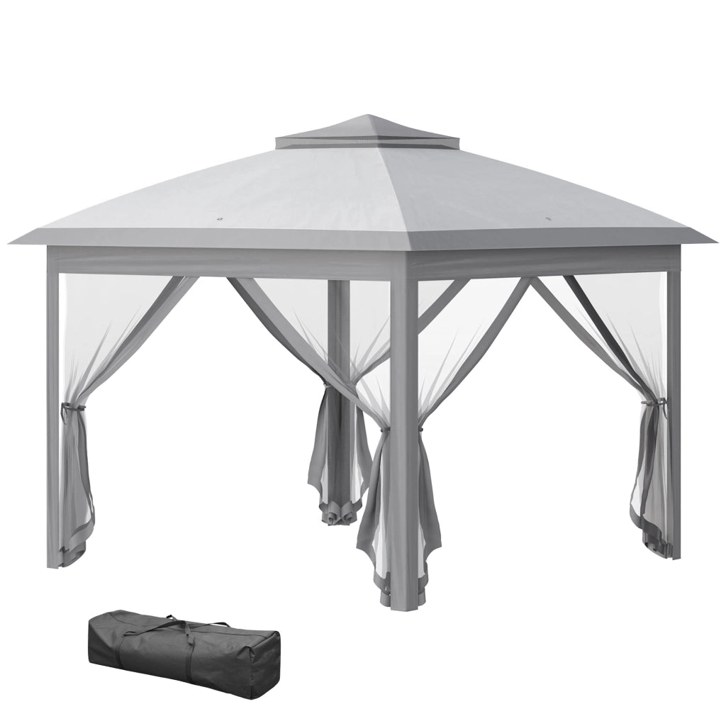 Gazebo da Esterno Pieghevole ad Altezza Regolabile con Zanzariere, 3.3x3.3x2.8 m, Grigio