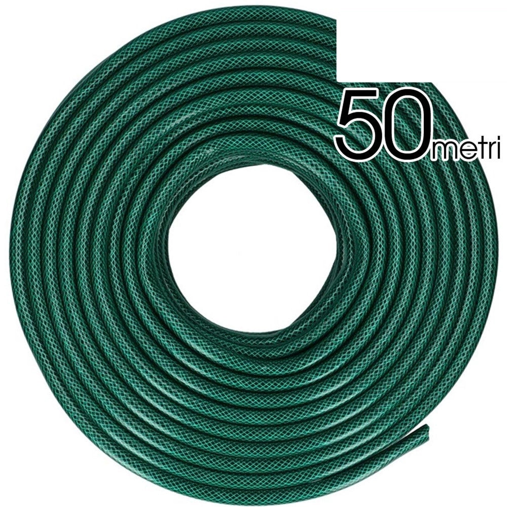Trade Shop - Tubo Da Giardino Rinforzato 50 Mt Verde Classico 3 Strati Bobina Irrigazione -