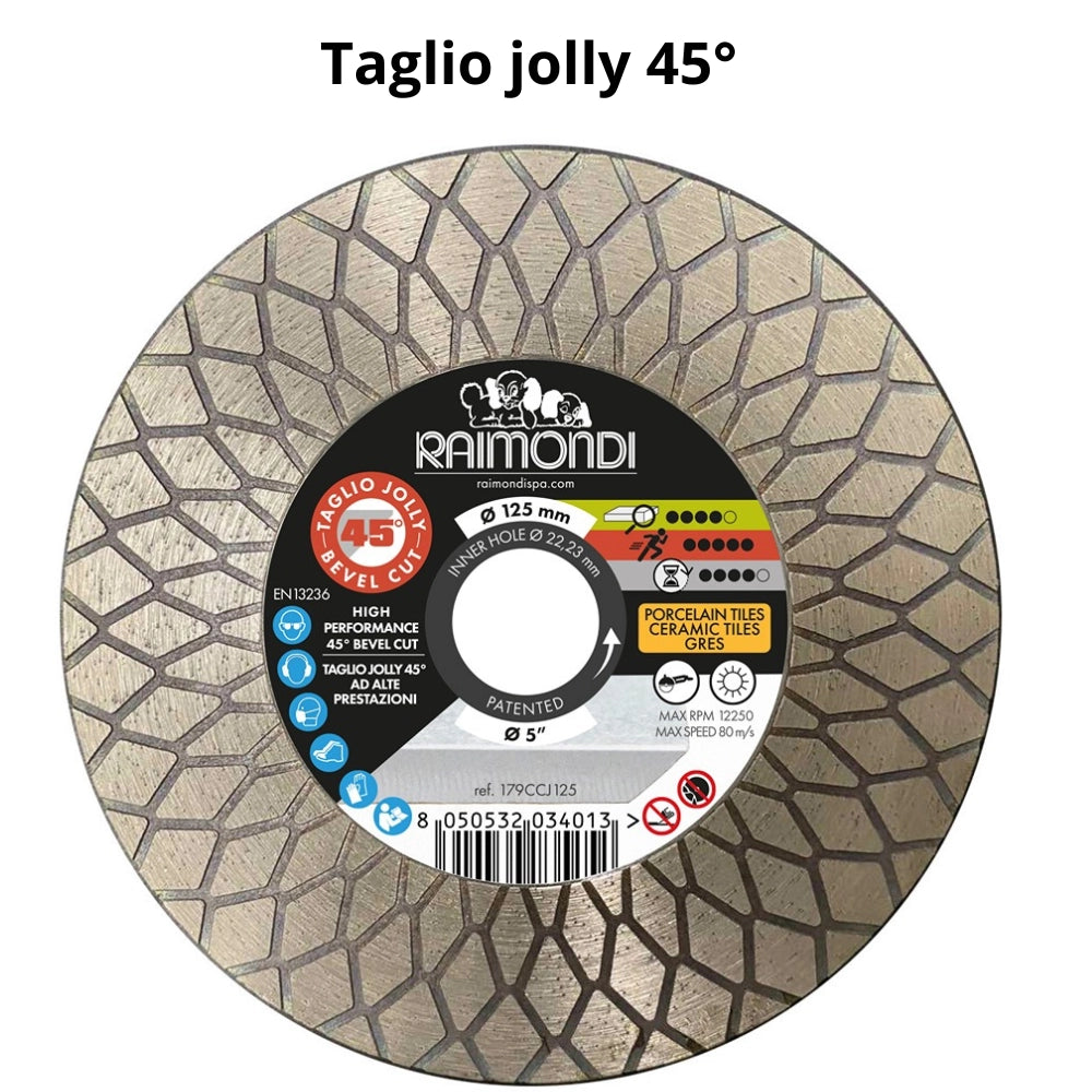 Disco diamantato diametro 125mm taglio jolly 45° f22,2mm smussatura
