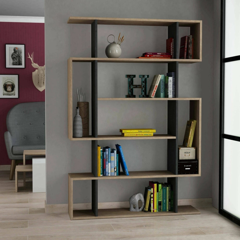Libreria Agamermis, Scaffale da ufficio, Mobile portalibri, Biblioteca, 110x26h161 cm, Quercia e Antracite