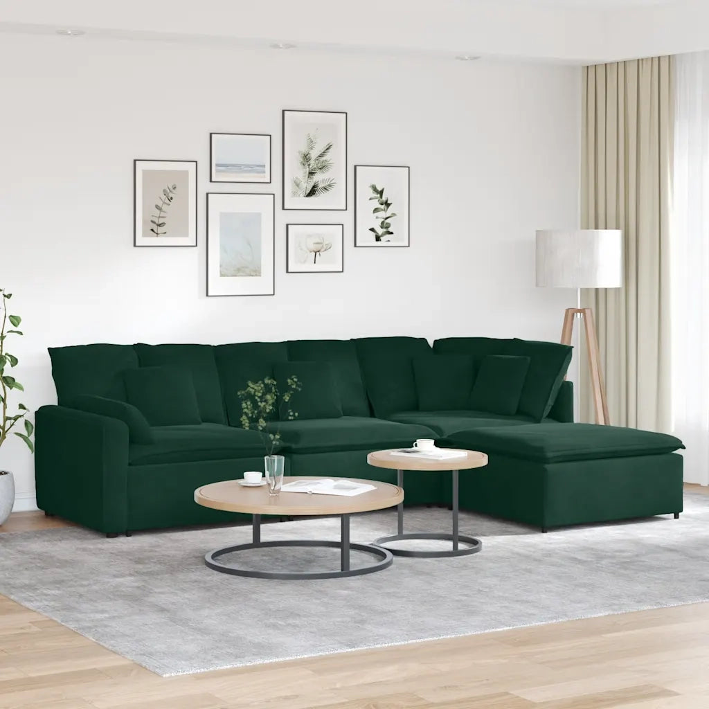 vidaXL Divano Modulare con Poggiapiedi e Cuscini Velluto Verde Scuro