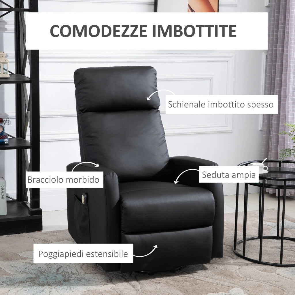 Poltrona Alzapersona Elettrica 1 Motore in Similpelle  Nera