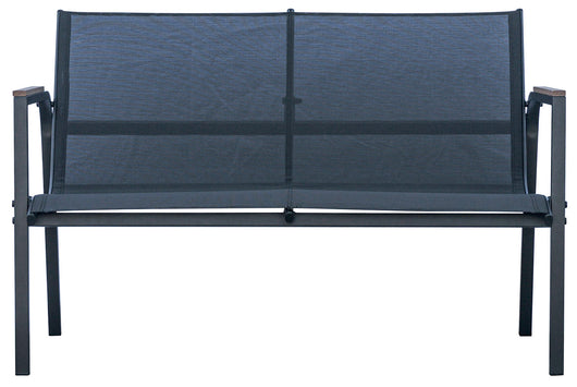 Set Salotto da Giardino Divano 2 Poltrone e Tavolino Tarquinia in Ferro e Textilene Antracite