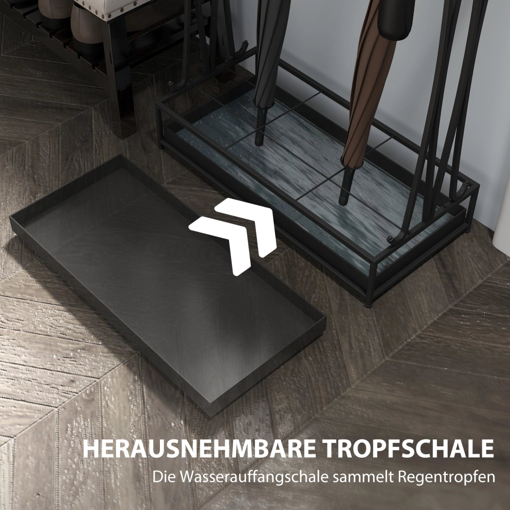 PORTAOMBRELLI in acciaio 50 x 24 x 68 cm Nero con 24 ganci e 21 alloggiamenti