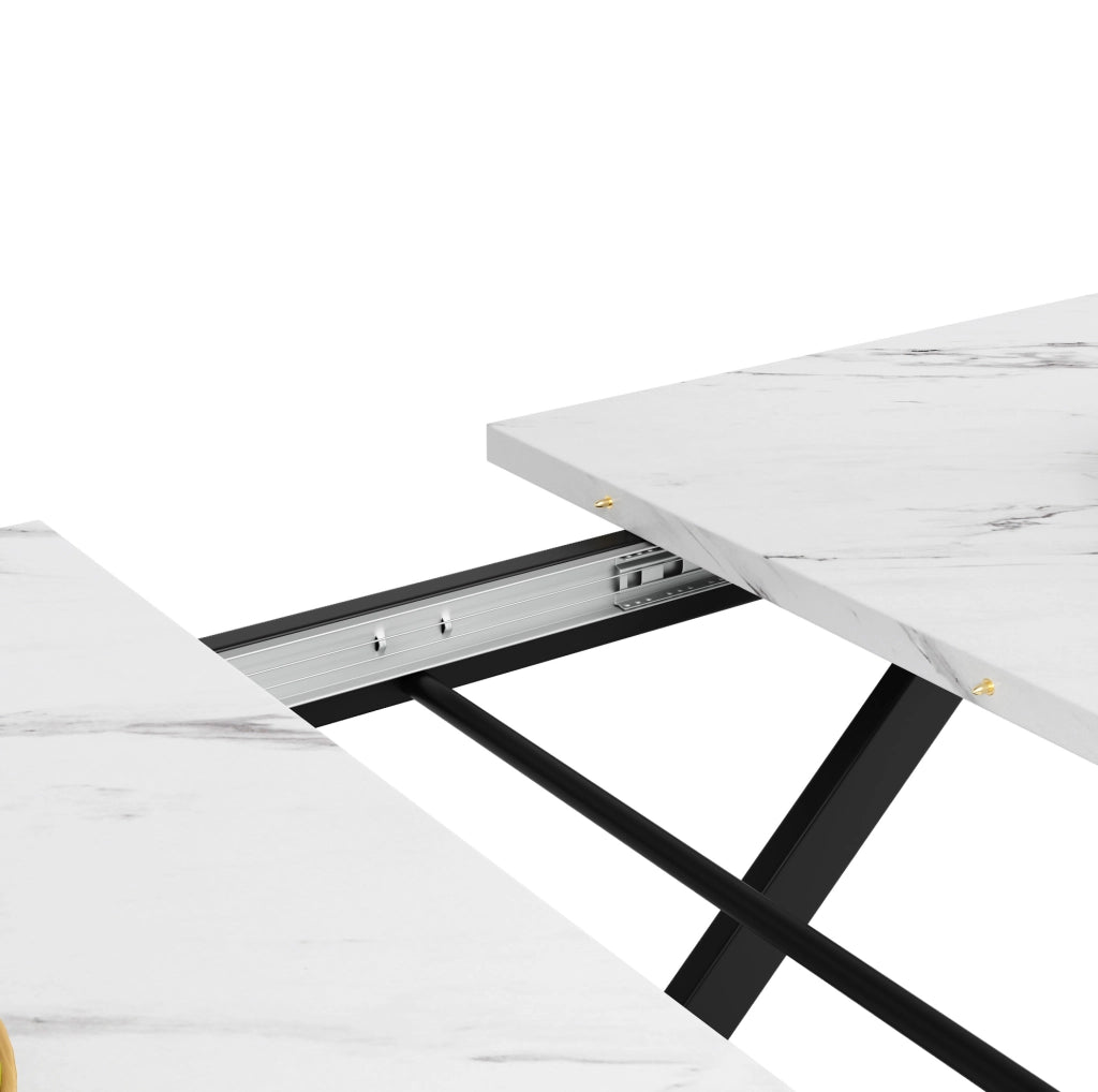 Tavolo da pranzo allungabile 120-160x80x75 cm; MDF e metallo; bianco e nero