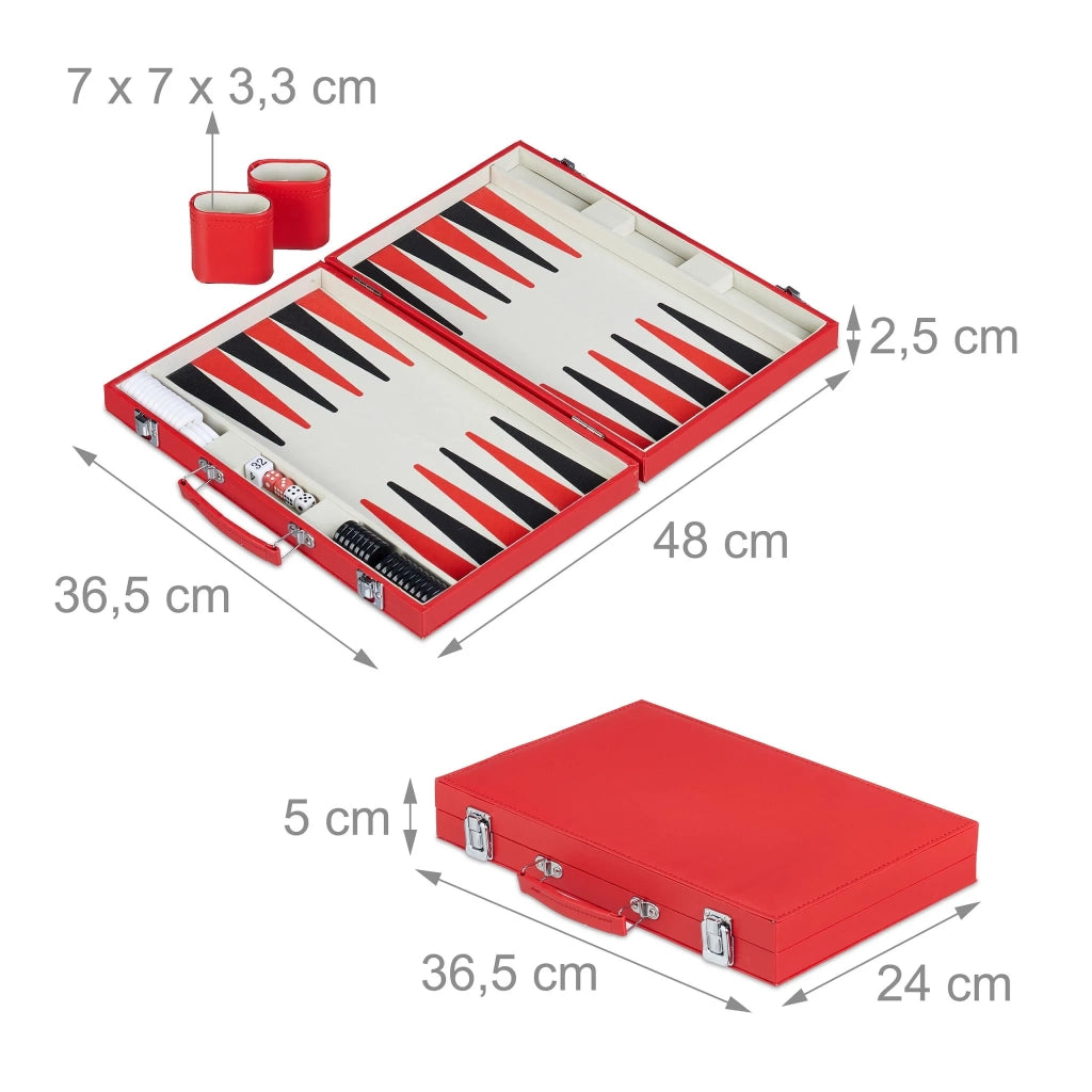 Gioco da tavolo backgammon valigetta elegante dimensioni 30 x 20 x 5 cm scomparti pratici in similpelle rossa 13_0016601