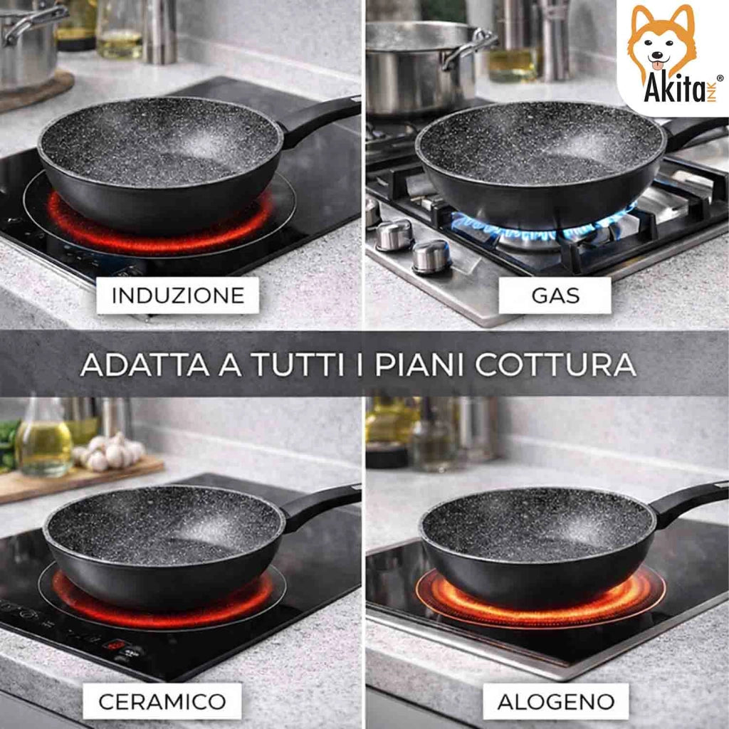Akitaink Wok Black 28 cm Induzione Antiaderente