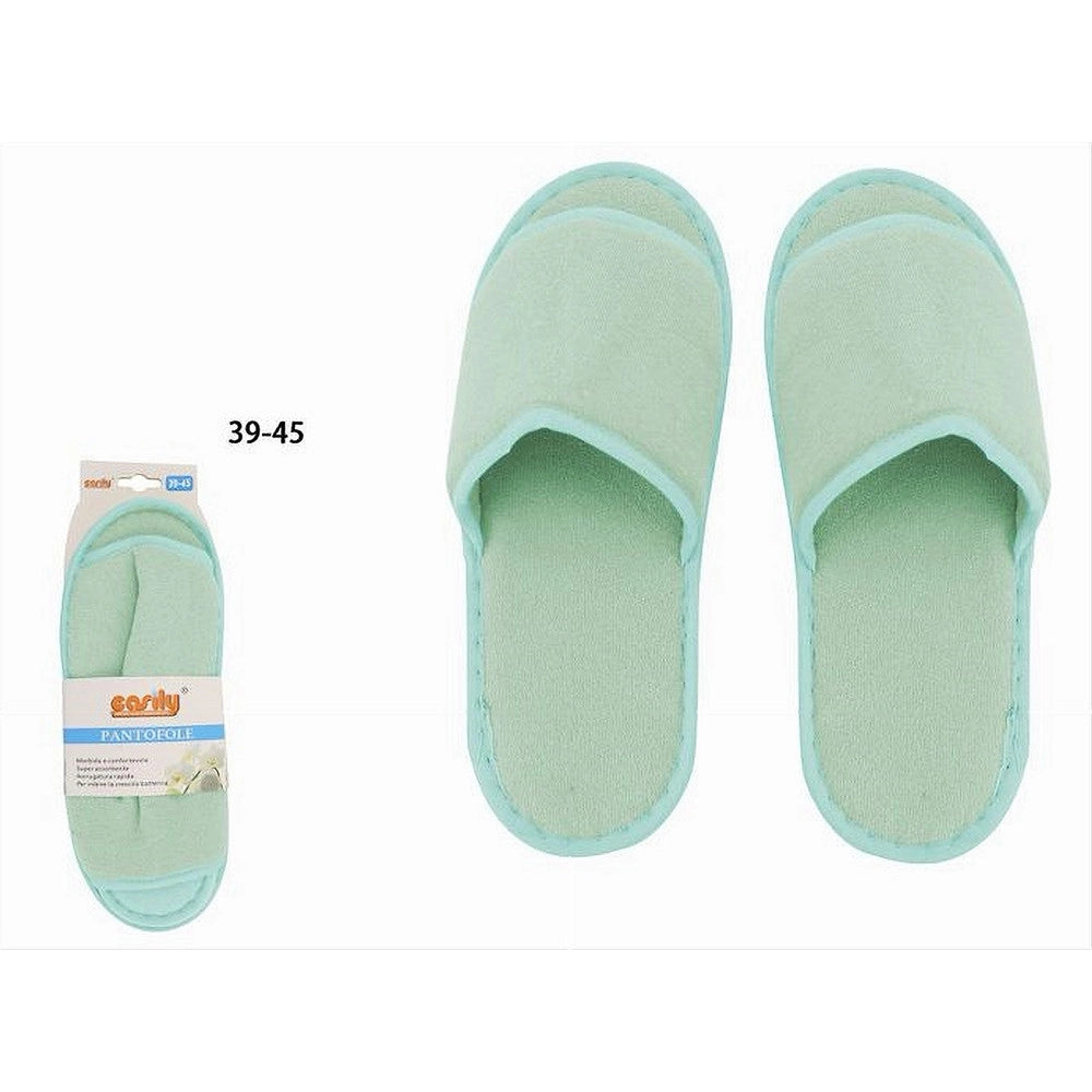 Trade Shop - Coppia Pantofole Ciabatte Bagno In Tessuto Verde Taglia 39-45 Stanza Hotel 79680 -