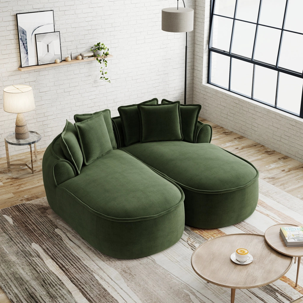 Divano modulare a due posti in chenille senza telaio con seduta ergonomica e cuscini verde 184 × 164 × 67 cm