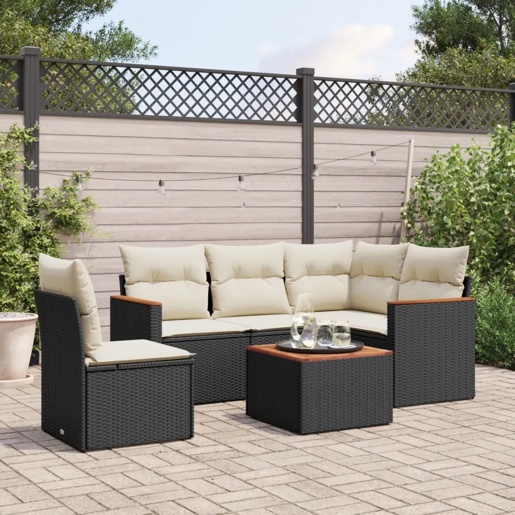 Set Divano da Giardino 6 pz con Cuscini Nero in Polyrattan 3258381